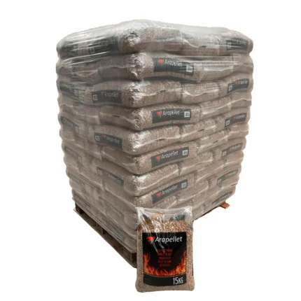 Palete Premium de Pellets Madeira – 77 Sacos de 15 kg para Armazenamento Eficiente